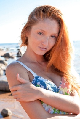 Orange haired angel Red Fox on the beach